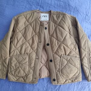 Zara Beige Quilted Jacket with Pockets